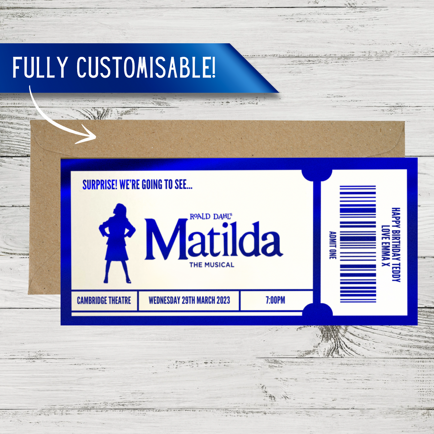 Matilda | Foil Ticket Souvenir | ANY Show | Theatre Trip Reveal | Fake Voucher