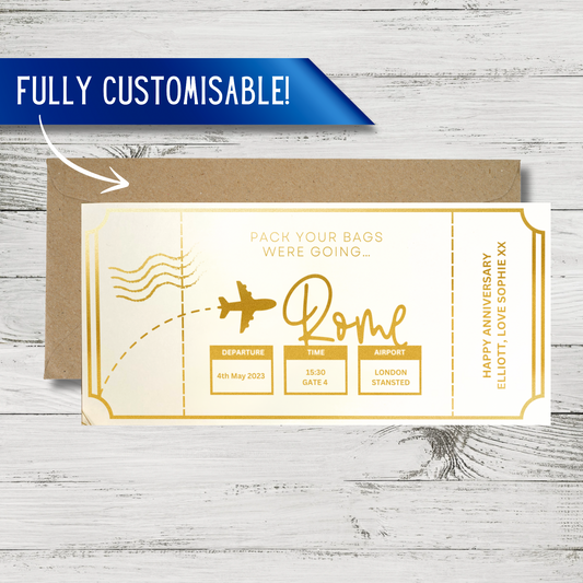 Holiday Ticket | Surprise Getaway Foil Ticket | Any Destination | Boarding Pass Style Voucher