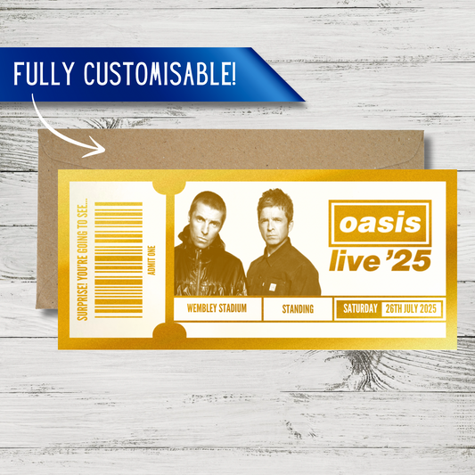 Oasis Gift Ticket | Surprise Concert Reveal | Fake Foil Voucher | ANY Concert Show Ticket