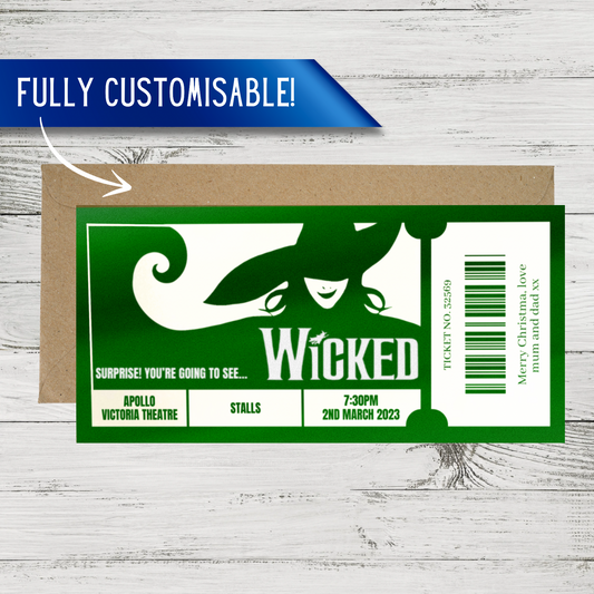 Wicked | ANY Show Ticket | Foil Suprise Reveal | Gift Voucher | Fake Show Ticket